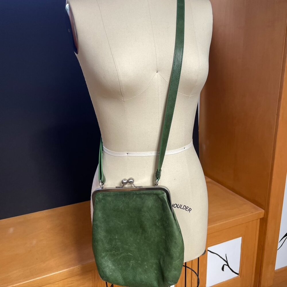 Volker Lang green leather snap closure crossbody purse